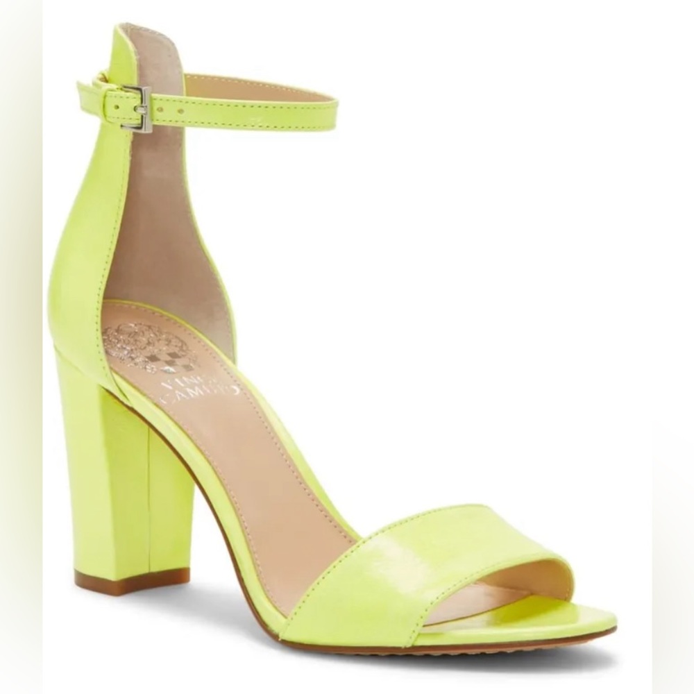 New Vince Camuto Ankle Strap Sandals Neon Yellow Leather